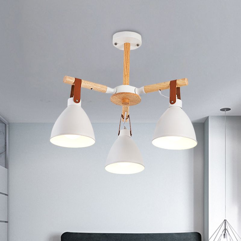 Makkaron platzende Holzkronleuchter 3/6/8 Köpfe Deckenleuchte in Weiß/Blau mit Schalenschatten und Lederband