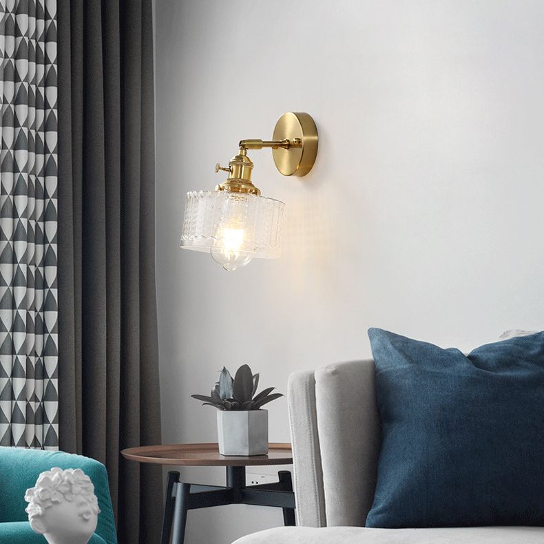 Cylinder Wall Sconce Lighting Simple Style Glass Bedroom Sconce Light Fixture in Gold