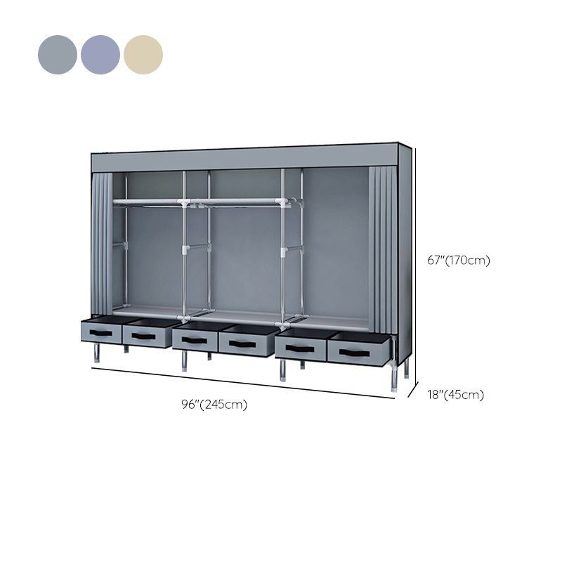 Matte Finish Wardrobe for Home Modern Style Storage Cabinet with Metal Frame