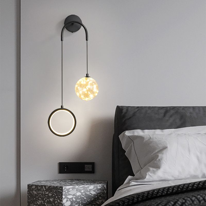 Modern Style Spherical Shape Wall Sconce Glass 2 Light Wall Lighting for Living Room