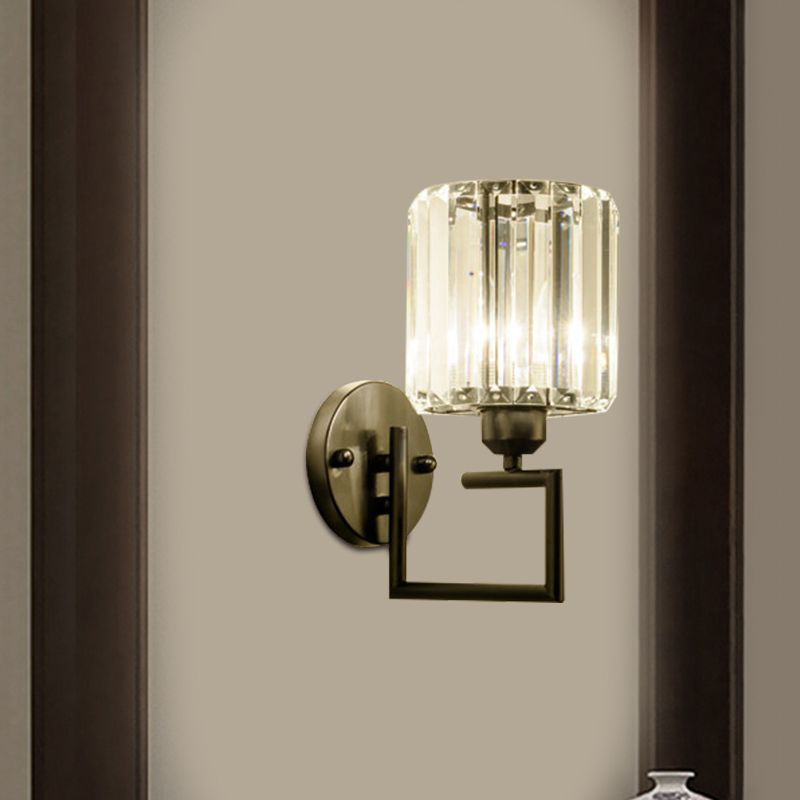 1 tête cylindrique murale lampe à finition noire contemporaine rectangle coupe-luminaire de cristal d'écran