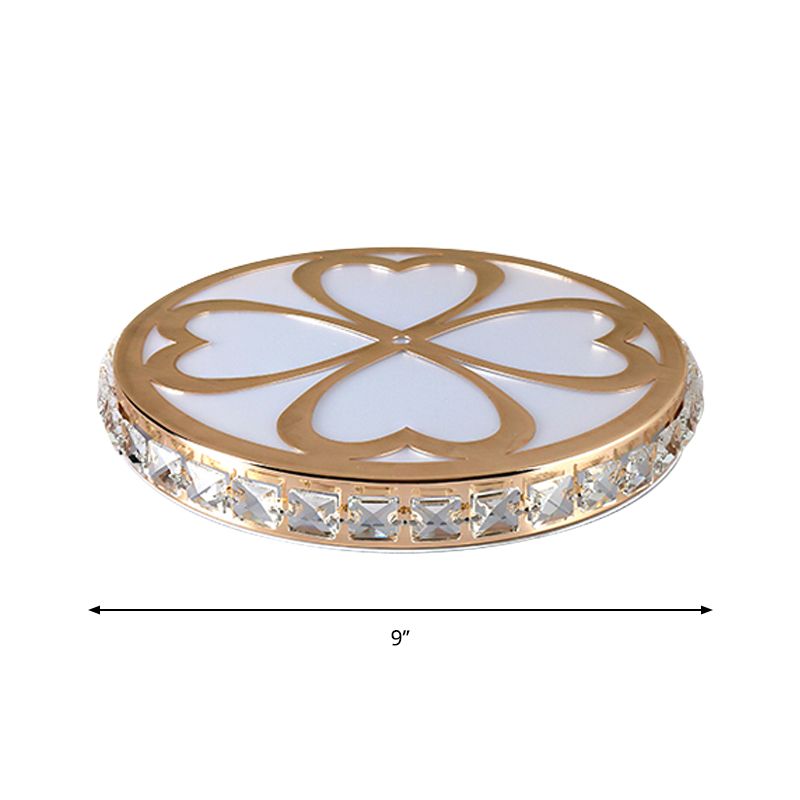 Round Flush Mount Lighting Modern Clear Faceted Crystal LED Close to Ceiling Lamp in Gold with Clover Design, Warm/White/Multi Color Light