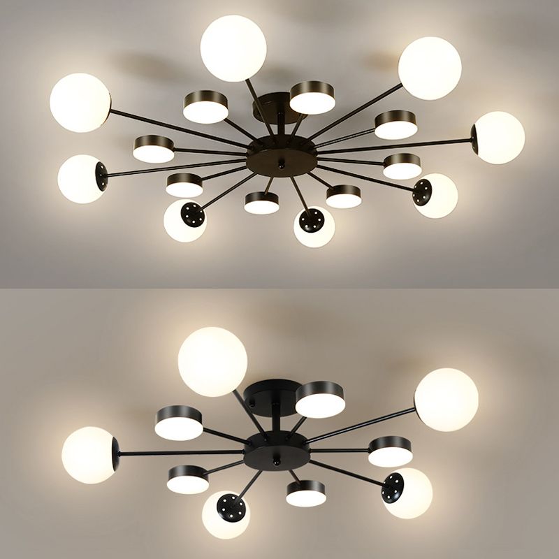 Industrial Starburst Flush Mount Ceiling Light Glass Multiple-Light Flush Mount in Black
