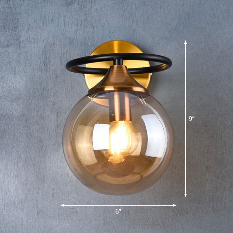 Postmodern Style Ball Wall Light Fixture Glass 1-Light Bedroom Wall Sconce Light in Brass