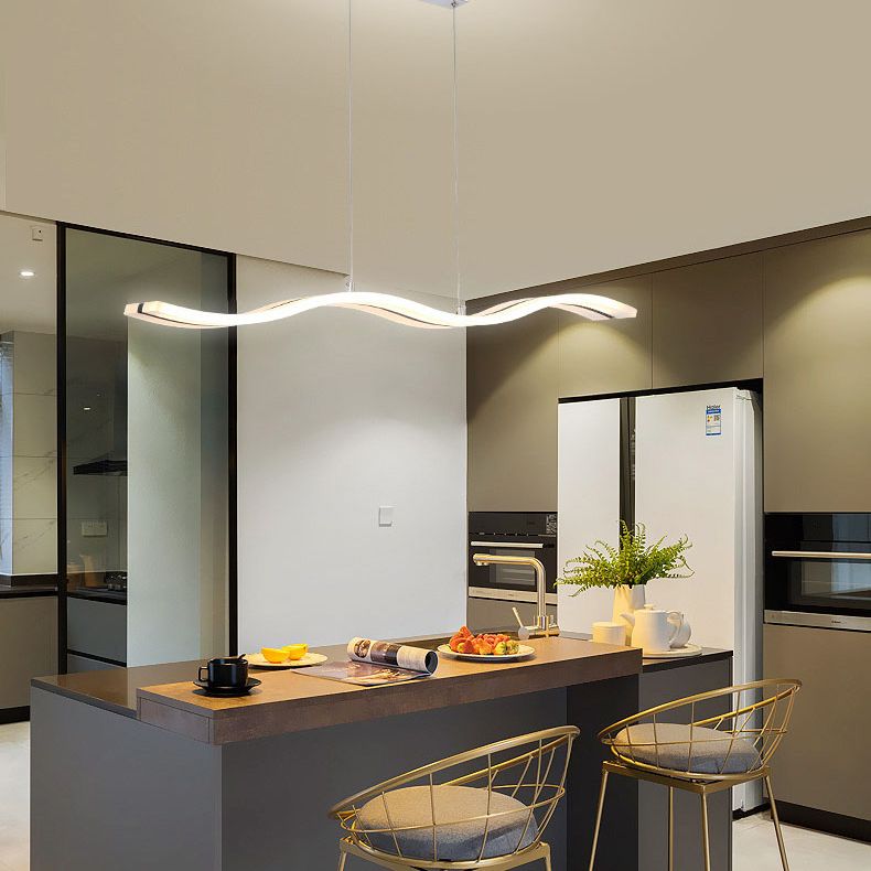 Dinning Room Island Pendant Light Simple White Over Island Lighting with Wave Metal Shade