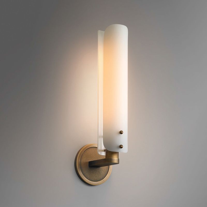1 Head Bedroom Wall Lamp Modernism Brass Sconce Light Fixture with Tube Opal Glass Shade