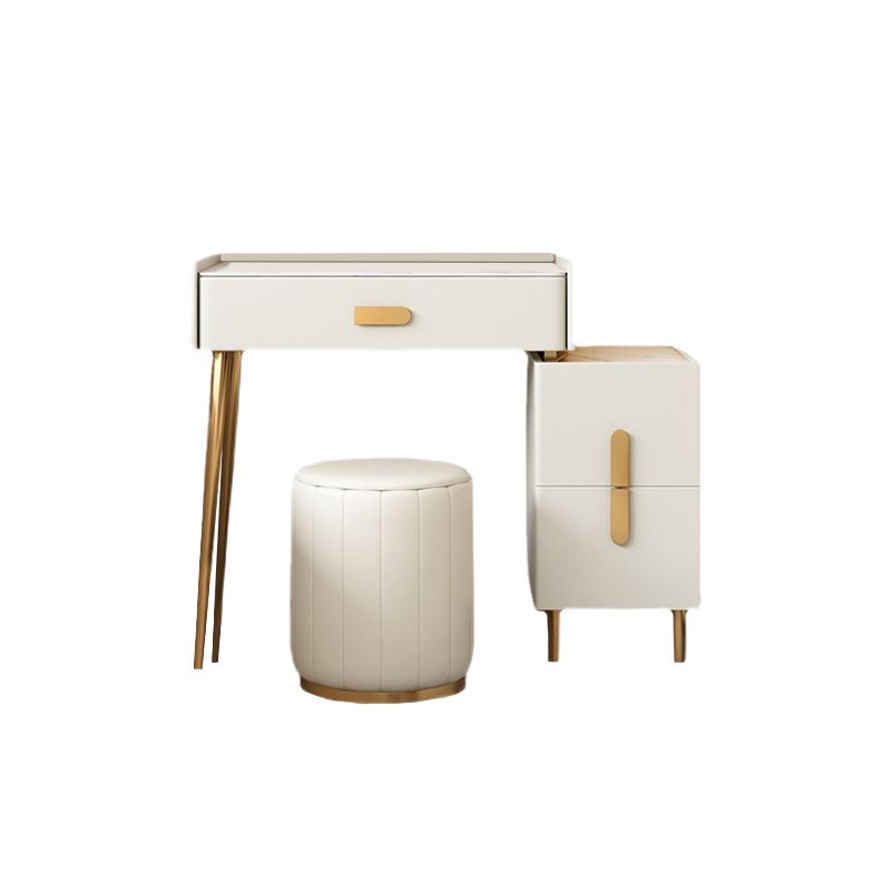 Stone Top Makeup Dressing Table in White Luxurious Metal Vanity