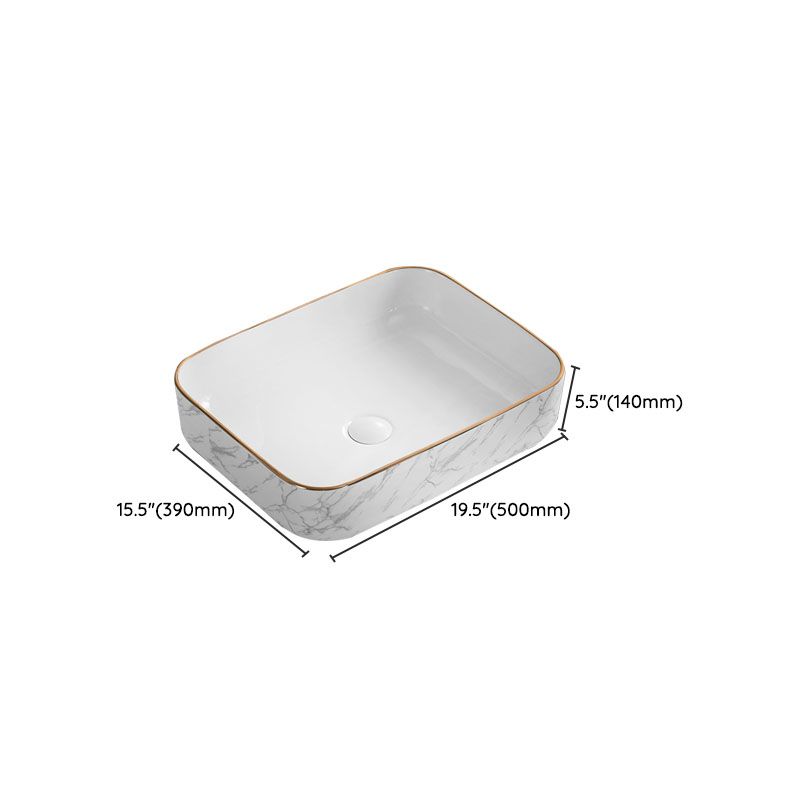 Modern Vessel Lavatory Sink Rectangular Porcelain Shut-Off Valve Included Bathroom Sink