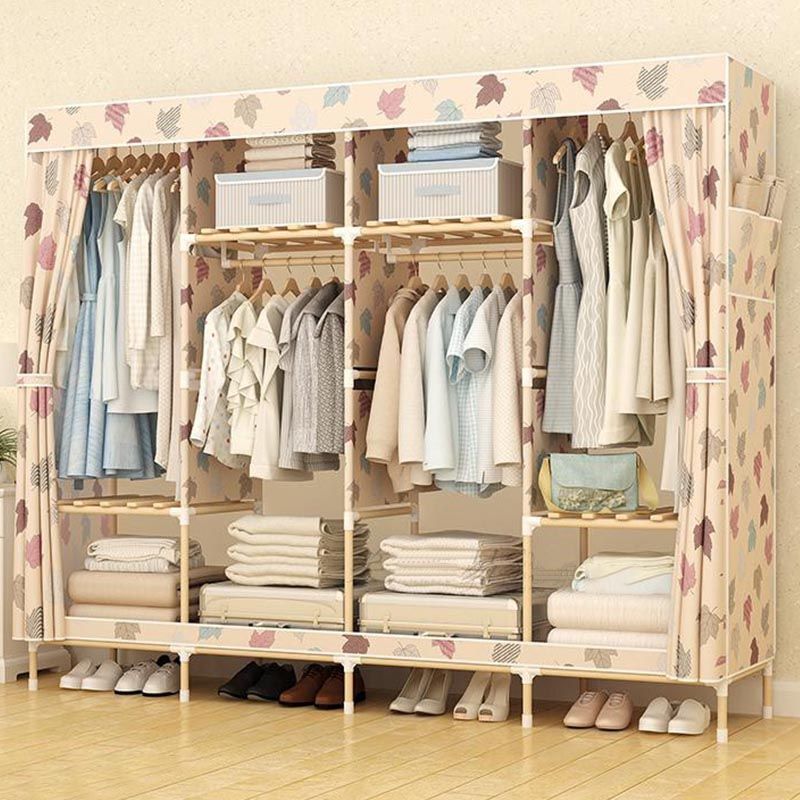Modern Style Wardrobe with Cloth Rod Solid Wood Bedroom Wardrobe Closet
