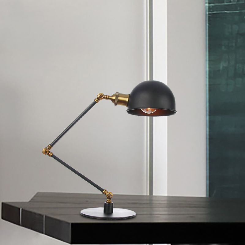 Black/Brass Domed Table Lighting Industrial Style 4"/8.5" Wide 1 Bulb Metallic Table Lamp with Adjustable Arm for Office