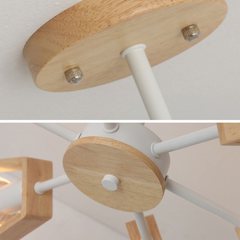 Ultra-modern Sputnik Hanging Chandelier Wood Hanging Lamp with Hanging Cord for Restaurant