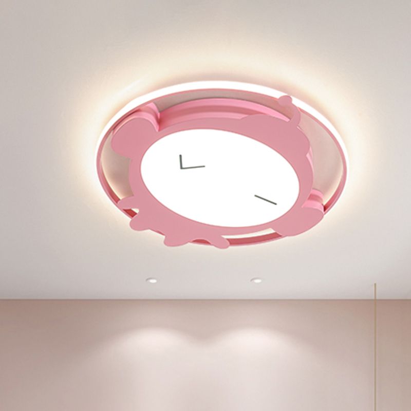 Monkey Shape Ceiling Mounted Fixture Cartoon Acrylic LED Bedroom Flush Lighting in Pink/Blue