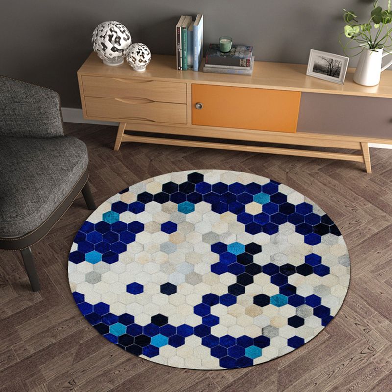 Multicolor Wood Look Geometric Rug Cowhide Modern Rug Stain Resistant Non-Slip Backing Rug for Home