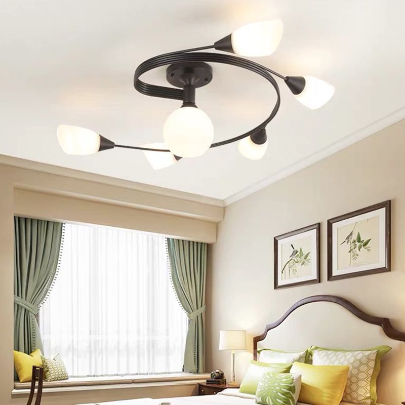 Glass Shaded Ceiling Mounted Fixture Minimalist Bedroom Semi Flush Mount in Black