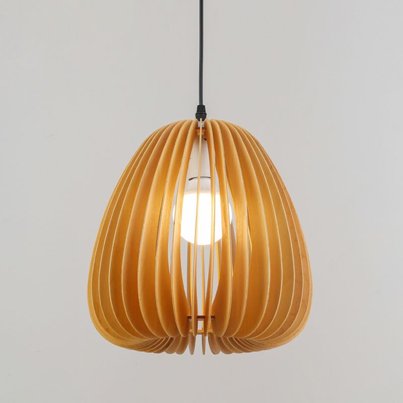 Éclairage suspendu à la nuance de citrouille en bois massif de style moderne 1 pendentif léger pour séjour à domicile