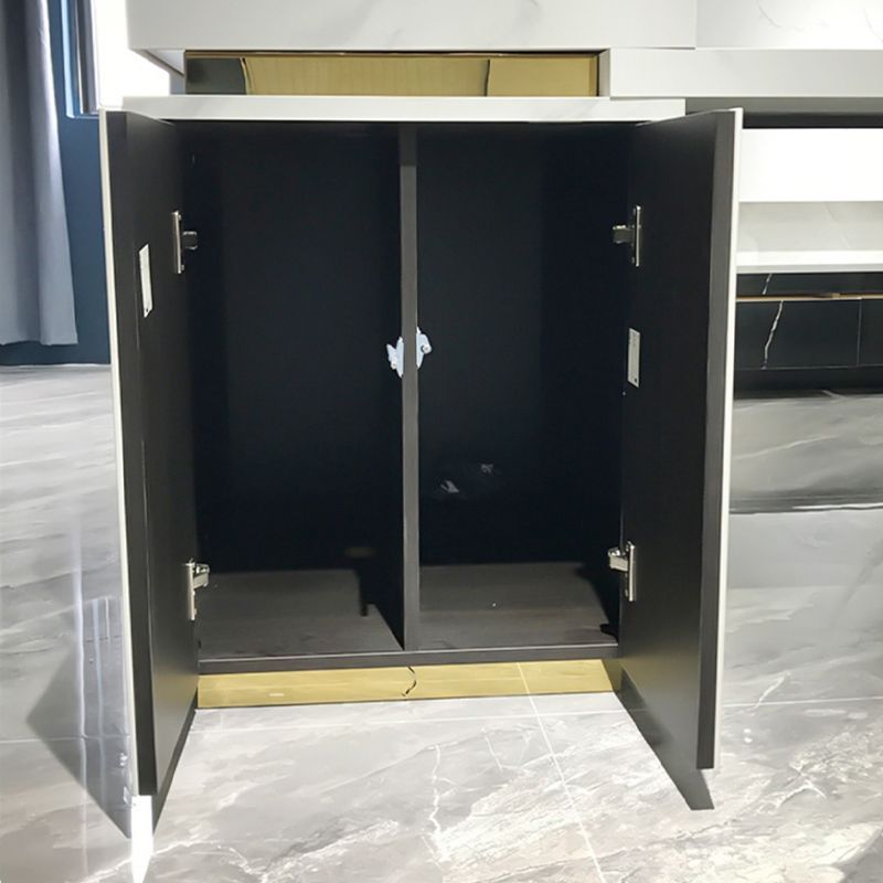 White Stone Contemporary Kitchen Island Table with Storage Cabinet