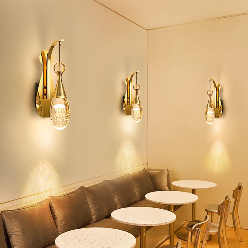 Nordic Style LED Sconce Light Fixture Teardrop Wall Lighting Fixture with Crystal Shade