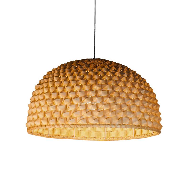 Lámpara de techo de tazón beige asiático 1 cabeza de bambú colgando lámpara para comedor
