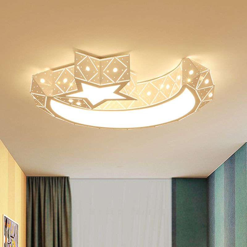 18"/23.5" Wide Stars Moon Flush Mount Light Modern Acrylic LED White Flush Ceiling Light in White/3 Color Light