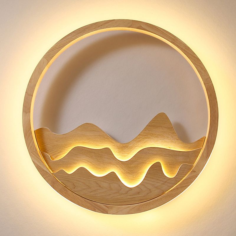 Lampada da soffitto minimalista LED a forma di anello di legno per camera da letto