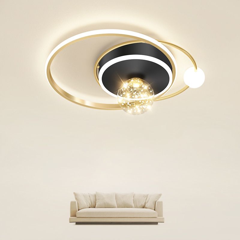 Luz de techo empotrada geométrica negra y dorada, luz empotrada LED estrellada de vidrio transparente modernista