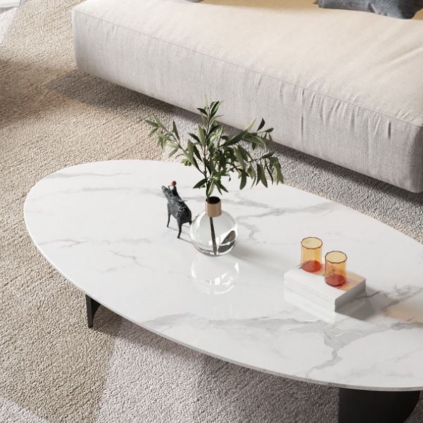 Oval Coffee Cocktail Table with 2 Legs for Living Room in White