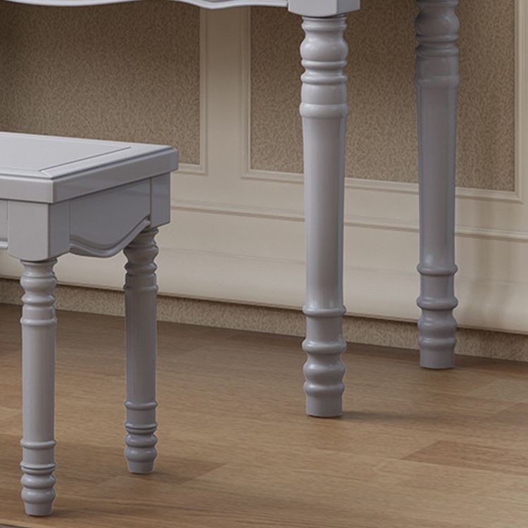 Traditional Mirrored Vanity Set Wood Dresser with 2 Drawers and Stool