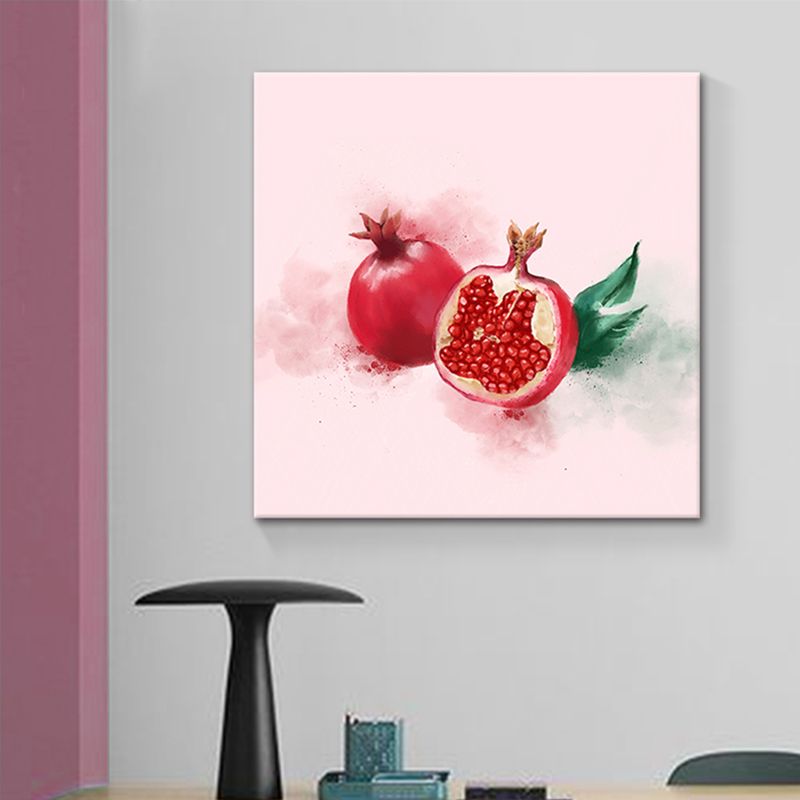 Kids Pomegranate Fruit Painting Red Textured Surface Wall Art for Dining Room
