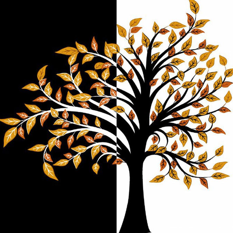 Art Deco Fall Tree Mural Decals Orange-Black Waterproof Wall Covering for Living Room