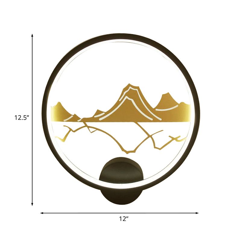 Luminaire noir circulaire noir de style Asie LED LED MUR MURME MUR-MURAL avec motif de montagne