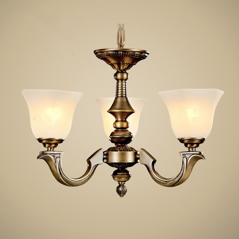 Paneled Bell Frosted Glass Chandelier Traditional Dining Room Pendant Light Fixture in Gold