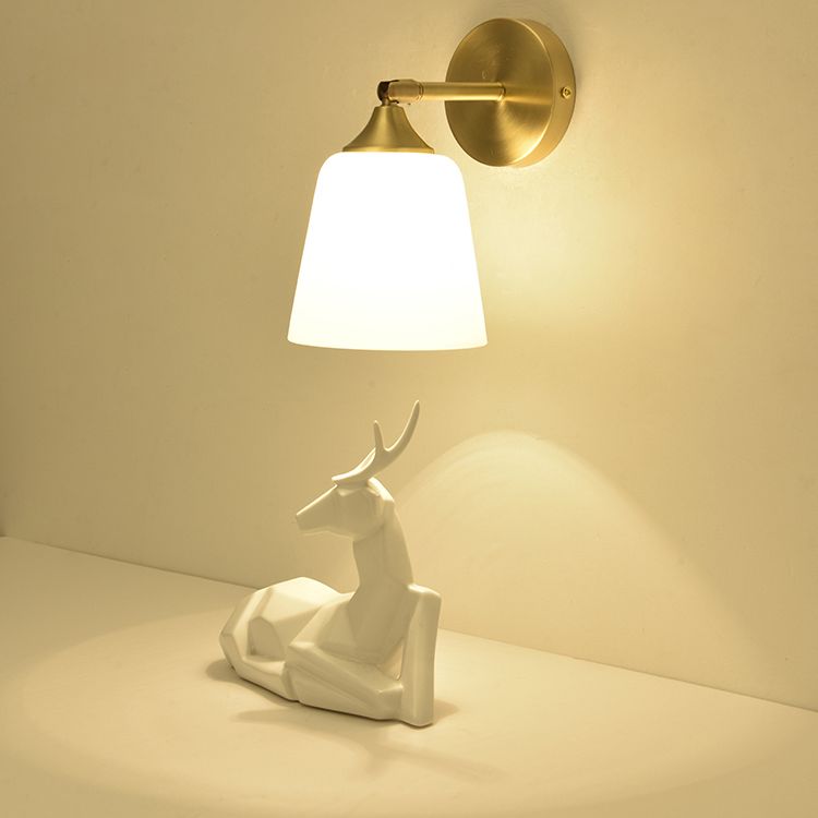 Modern Simple Style Geometric Shade Wall Sconce Metal and Glass 1 Light Sconces in Gold Finish