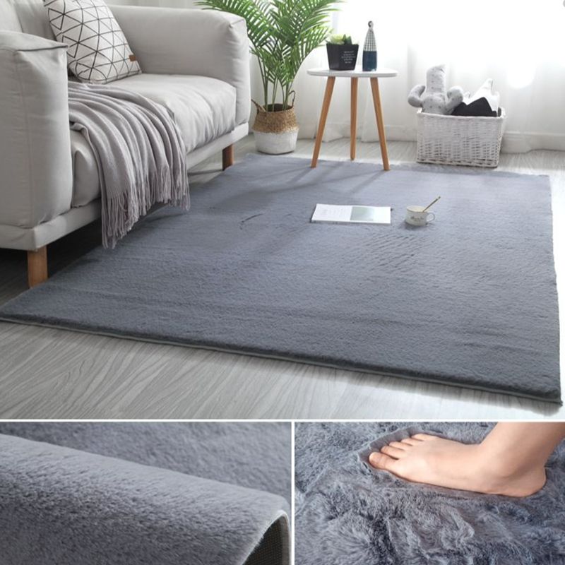 Casual Indoor Room Area Rug Gray Solid Color Rug Polyester Washable Carpet