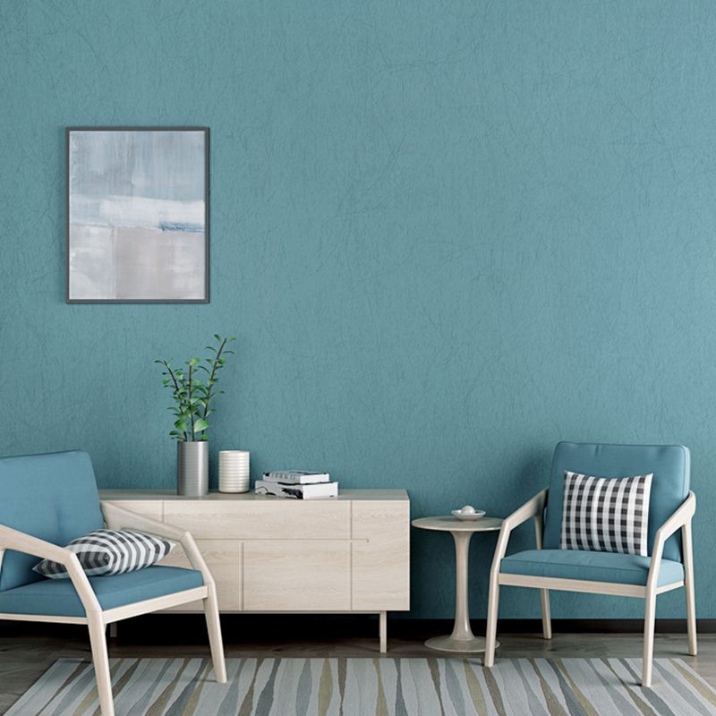 Blue Plain Wallpaper Roll Moisture-Resistant Minimalist Bedroom Wall Decor, Non-Woven Fabric