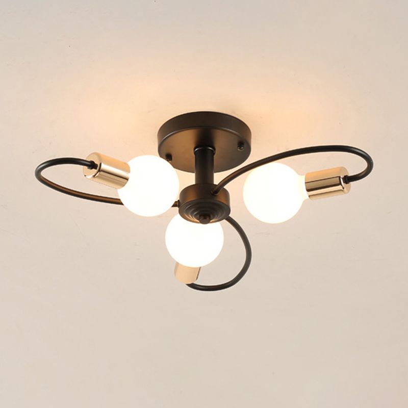 Metal Semi Flush Mount Light Vintage Black Exposed Bulb Living Room Semi Flush Light Fixture