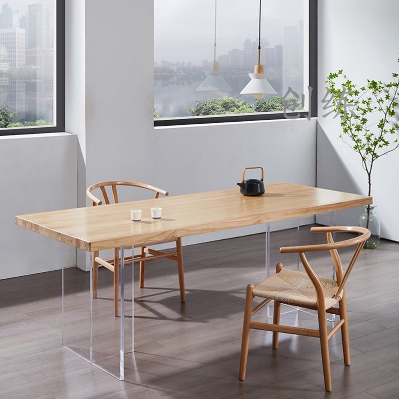 Minimalists Rectangle Khaki Dining Table Solid Wood Standard Dining Table for Kitchen