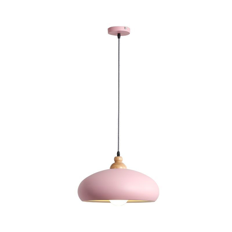 1 Head Dining Room Pendulum Light Macaron Grey/Pink/Green Suspension Lighting with Bowl Metal Shade