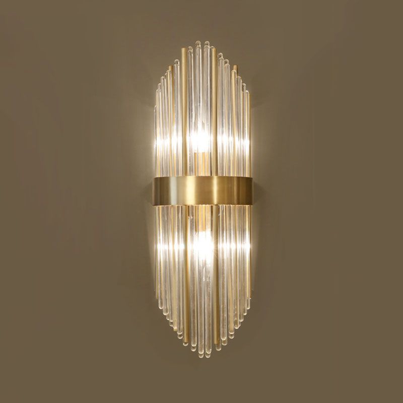 Curved Wave Wall Mounted Lamp Modern Style Fluted Crystal 2-Lights Sconce Lights in Black and Brass