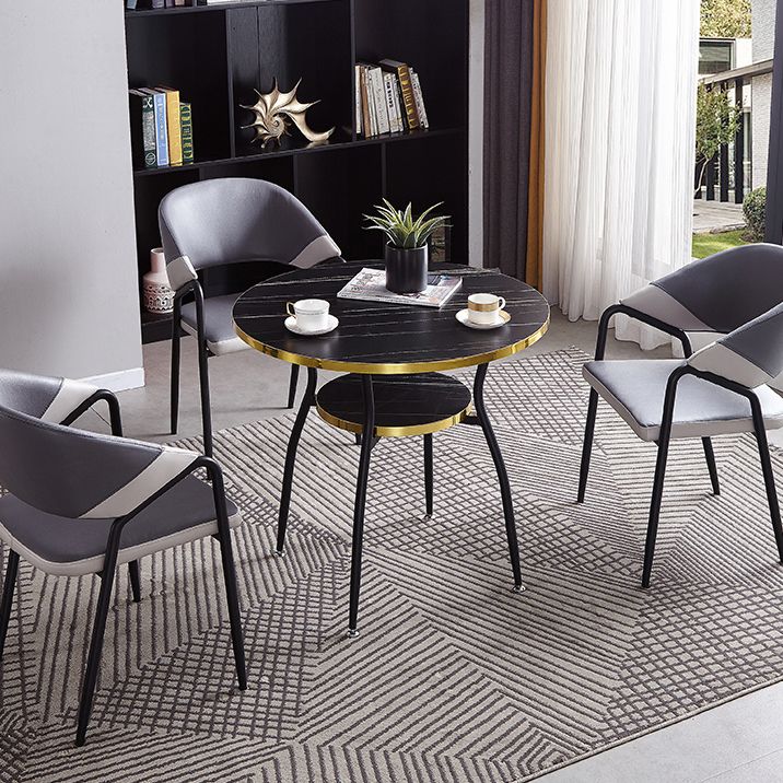 Tavolo da pranzo rotondo contemporaneo in metallo da 31,5 pollici tavolo in legno con gambe nere