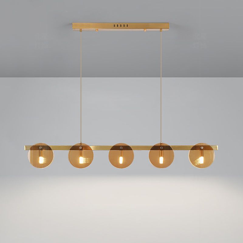 Modern Luxury Pendant Light Metal Circular Island Light with Glass Shade