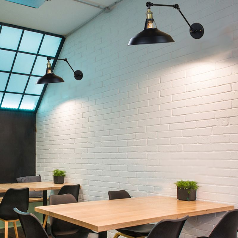 Black/Rust Barn Shade Wall Sconce Industrial Metallic 1 Light Study Room Wall Mount Light with Swing Arm