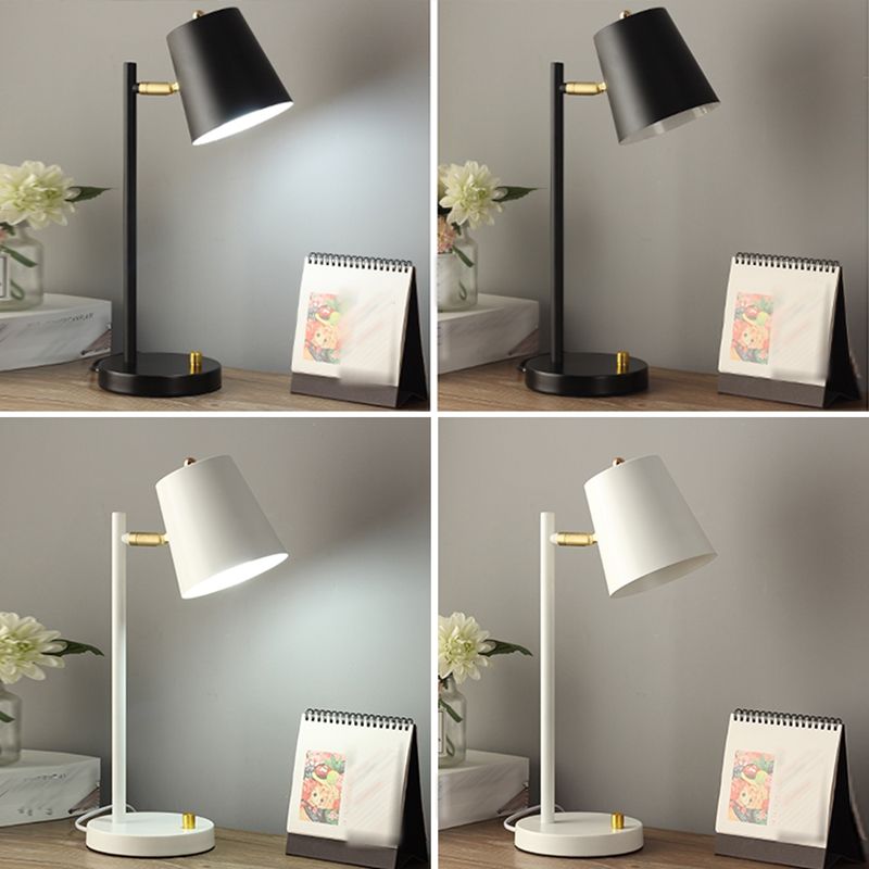 Macaroon Style Night Table Lamps Barrel 1-Light Bedroom Nightstand Lights with Metal Shade