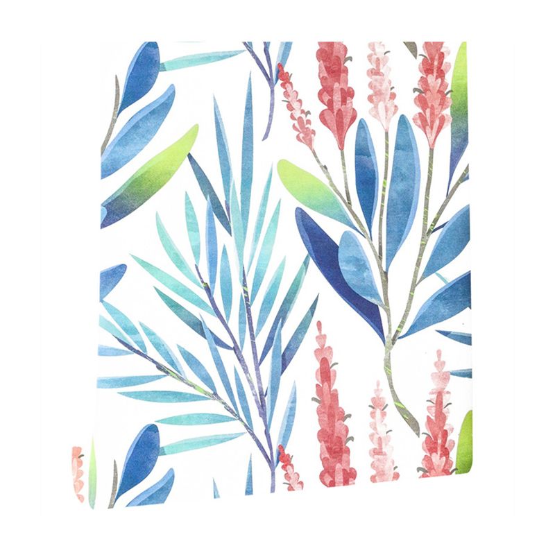 Papel tapiz floral de acuarela rústica, decoración de pared autoadhesiva temporal azul para sala de estar