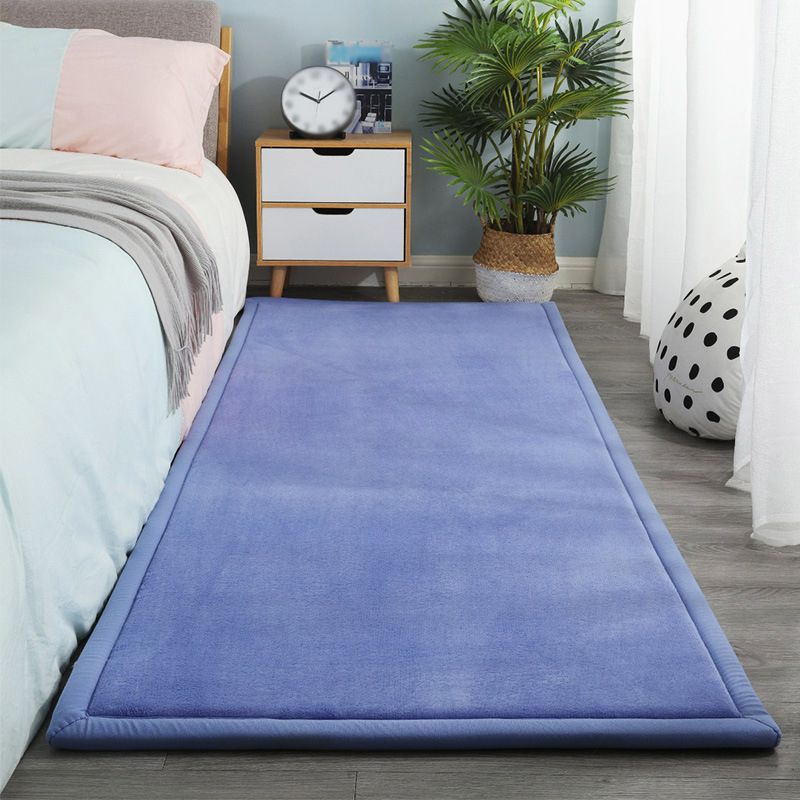 Contemporary Bedroom Rug Multi Color Solid Area Carpet Polyster Pet Friendly Anti-Slip Backing Rug