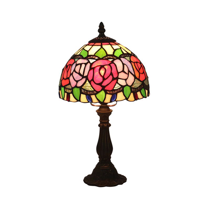 Antike Messing Einkopf Nachttisch Lampe Mediterraner Glas Rosa Rose/Rot Rose/Tulpe Nachttisch