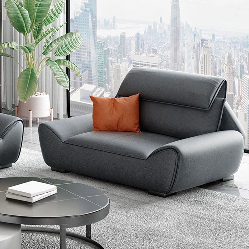 Grey Faux Leather Sectionals 34.6" H Flared Arm Sectionals for Living Room