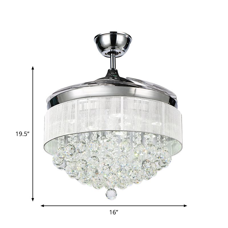 LED 4-blade LED Parlor Semi Mount Lighting Minimalistische witte plafondventilator Lamp met taps toelopende kristalstrengen schaduw, 19 "W