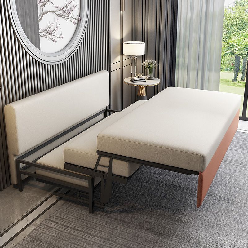 Contemporary Faux leather Sofa Bed 37.40" Wide Beige Sleeper Sofa