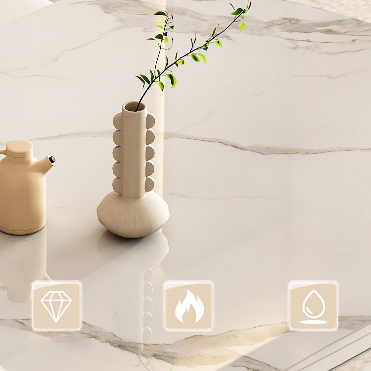 White Modern Extendable Stone Dining Table with Double Drop Leaf