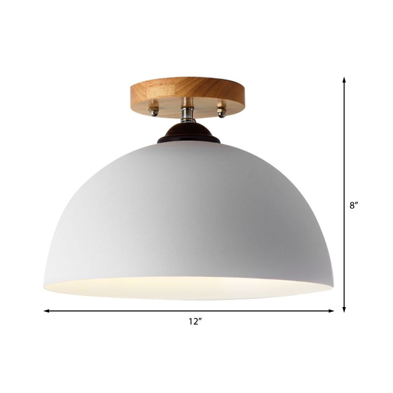 Red/Pink/White/Gray Domed Semi Flushmount Light Macaron Metal 1 Head Bedroom Semi Flush Ceiling Light, 12" W